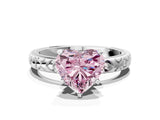 Silver Fancy Pink Heart  Solitaire Diamond Engagement Ring with XO Engraved Band and Four-Prong Setting 1