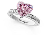 Silver Fancy Pink Heart  Solitaire Diamond Engagement Ring with XO Engraved Band and Four-Prong Setting 2