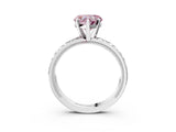 Silver Fancy Pink Heart  Solitaire Diamond Engagement Ring with XO Engraved Band and Four-Prong Setting 6