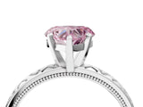 Silver Fancy Pink Heart  Solitaire Diamond Engagement Ring with XO Engraved Band and Four-Prong Setting 9