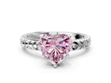 Silver Fancy Pink Heart  Solitaire Diamond Engagement Ring with XO Engraved Band and Four-Prong Setting