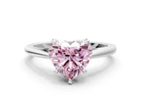 Silver Fancy Pink Heart  Solitaire Engagement Ring with Four-Prong Setting and Classic Band 1