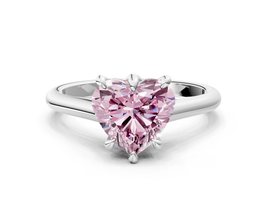Silver Fancy Pink Heart  Solitaire Engagement Ring with Six-Prong Setting and Classic Band 1