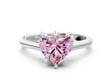Silver Fancy Pink Heart  Solitaire Engagement Ring with Six-Prong Setting and Classic Band 1