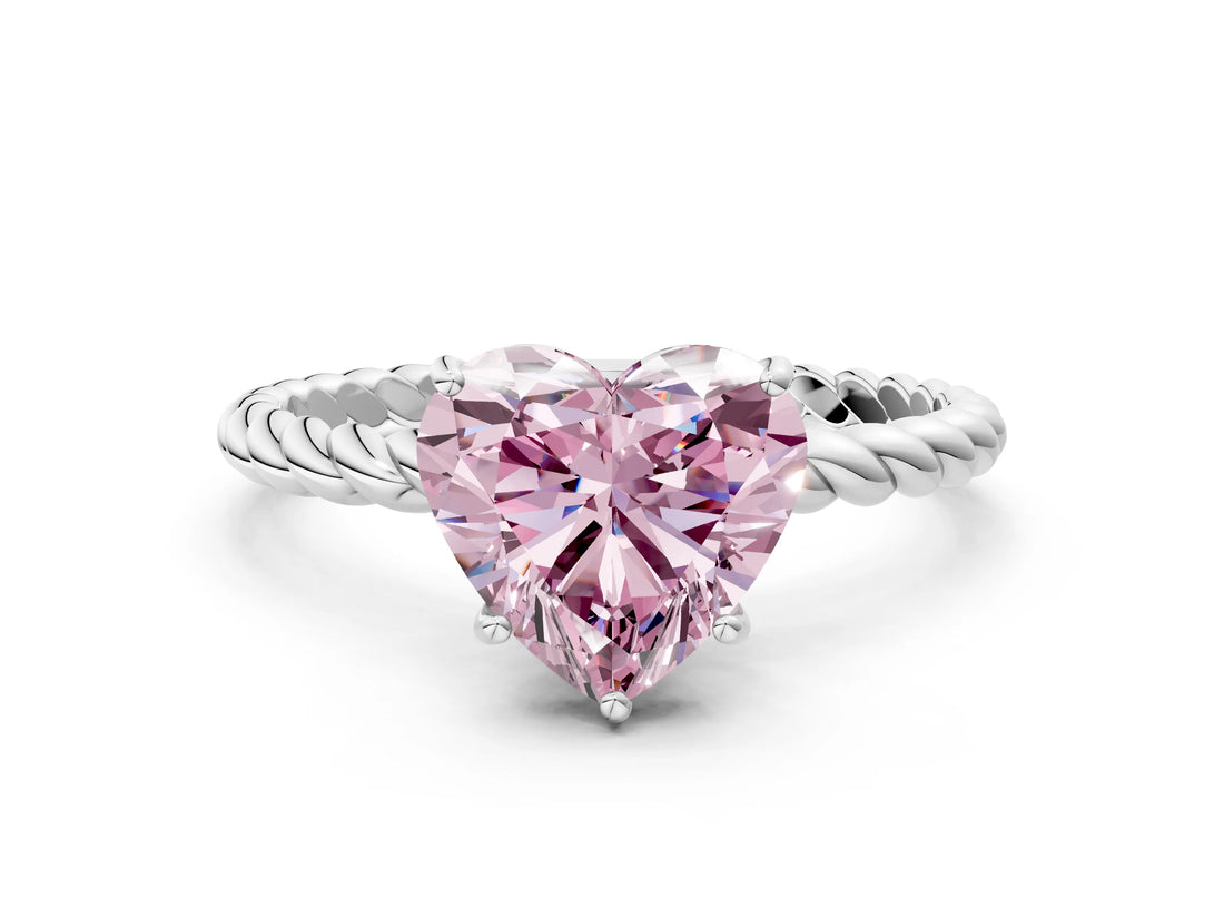 Silver Fancy Pink Heart  Solitaire Twist Band Ring with Four-Prong Setting_6