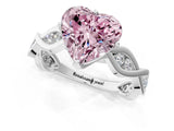 Silver Fancy Pink Heart  Solitaire Twist Band with Leaf Prong Setting 2