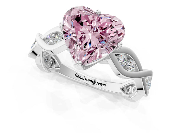 Sterling Silver Heart-Shaped Accented Twist Engagement Ring Setting for Fancy Pink Center