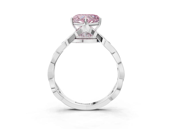 Sterling Silver Heart-Shaped Accented Twist Engagement Ring Setting for Fancy Pink Center