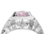 Silver Fancy Pink Marquise Cut Brilliant Milgrain Filigree Diamond Ring with Square Prong Setting_10