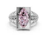 Silver Fancy Pink Marquise Cut Brilliant Milgrain Filigree Diamond Ring with Square Prong Setting_6