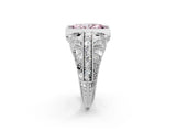 Silver Fancy Pink Marquise Cut Brilliant Milgrain Filigree Diamond Ring with Square Prong Setting_8