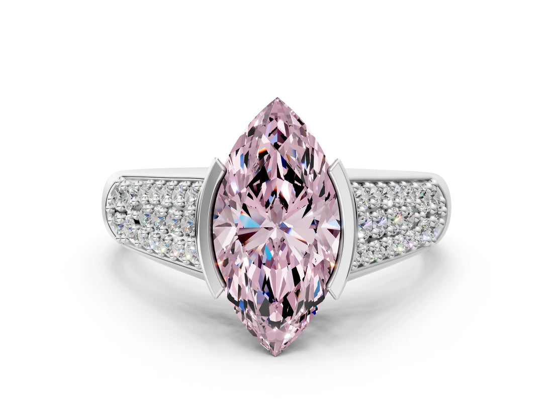 Silver Fancy Pink Marquise Cut Cut Diamond Channel Set Pave Band with Tension Prong Setting_6