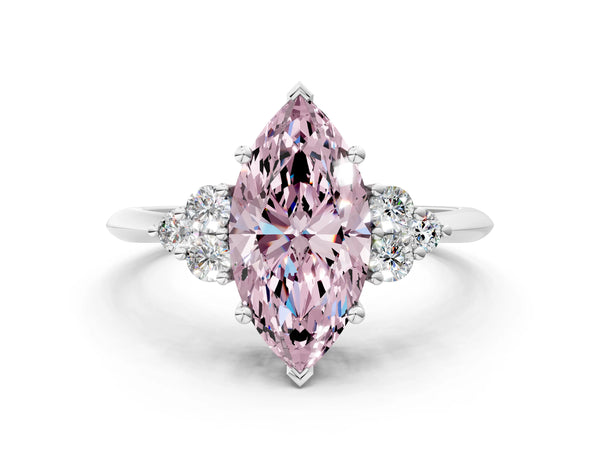 Sterling Silver Marquise Cluster Accent Engagement Ring Setting for Fancy Pink Center