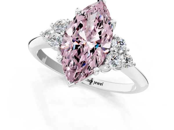 Sterling Silver Marquise Cluster Accent Engagement Ring Setting for Fancy Pink Center