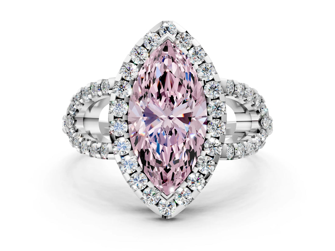 Silver Fancy Pink Marquise Cut Cut Diamond Halo Engagement Ring with Open Split Pavé Band_6