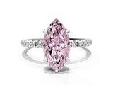 Silver Fancy Pink Marquise Cut Diamond Brilliant Solitaire Ring with Pavé Band and Four-Prong Setting_54