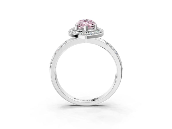 Silver Fancy Pink Marquise Cut Diamond Double Halo Ring with Split Shank and Four-Prong Setting