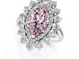 Silver Fancy Pink Marquise Cut Diamond Floral Double Halo Engagement Ring with Prong Setting_36
