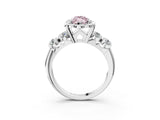 Silver Fancy Pink Marquise  Cut Diamond Floral Halo Engagement Ring with Shared Prong Setting 3