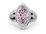 Silver Fancy Pink Marquise Cut Diamond Halo Ring with Split Shank and Bezel Accents and Four-Prong Setting_6