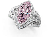 Silver Fancy Pink Marquise Cut Diamond Halo Ring with Split Shank and Bezel Accents and Four-Prong Setting_7
