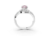 Silver Fancy Pink Marquise Cut Diamond Halo Ring with Split Shank and Bezel Accents and Four-Prong Setting_9