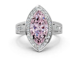 Silver Fancy Pink Marquise Cut Diamond Halo Ring with Split Shank and Bezel Accents and Prong Setting_6