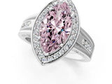 Silver Fancy Pink Marquise Cut Diamond Halo Ring with Split Shank and Bezel Accents and Prong Setting_7