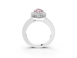 Silver Fancy Pink Marquise Cut Diamond Milgrain Halo Engagement Ring with Round Pavé Band and Prong Setting_15