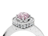 Silver Fancy Pink Marquise Cut Diamond Milgrain Halo Engagement Ring with Round Pavé Band and Prong Setting_16