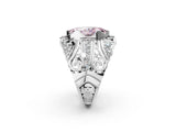 Silver Fancy Pink Marquise Cut Diamond Pave Art Deco Split Shank Ring with Four-Prong Setting_8