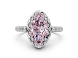 Silver Fancy Pink Marquise Cut Diamond Scalloped Halo Engagement Ring with Round Shared Prong Band