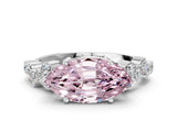 Silver Fancy Pink Marquise Cut Diamond Scattered Round Accent Ring with Prong Setting