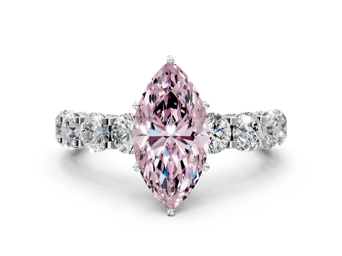 Silver Fancy Pink Marquise Cut Diamond Side Stone Engagement Ring with Four-Prong Setting_24