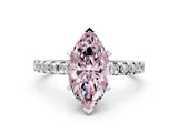 Silver Fancy Pink Marquise Cut Diamond Solitaire Ring with Round  Pavé Band and Four-Prong Setting_36