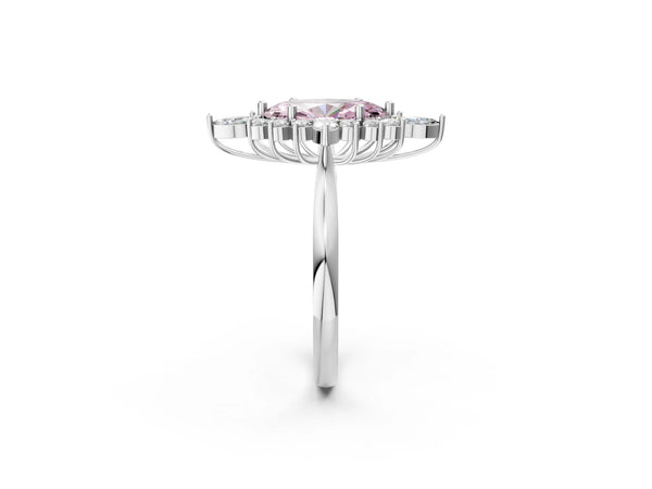 Silver Fancy Pink Marquise Cut Starburst Halo Engagement Ring Setting with Marquise and Round Accents