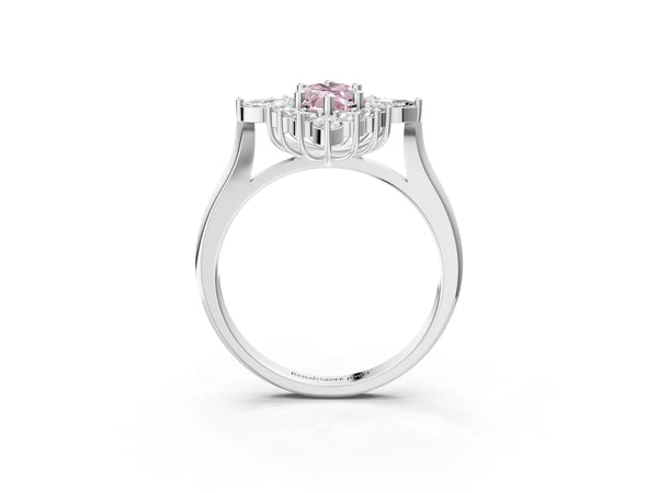 Silver Fancy Pink Marquise Cut Starburst Halo Engagement Ring Setting with Marquise and Round Accents