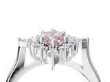 Silver Fancy Pink Marquise Cut Halo Diamond Cluster Ring with Marquise and Round Stones on a White Gold Band with Prong Setting_4