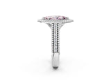 Silver Fancy Pink Marquise Cut Halo Diamond Ring with Beaded Split Shank and Four-Prong Setting_8