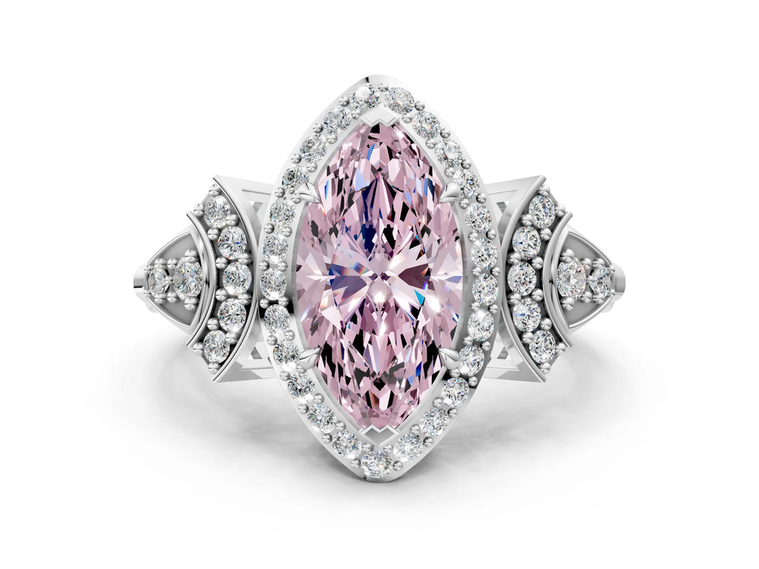 Silver Fancy Pink Marquise Cut Halo Diamond Split Shank Engagement Ring with Four-Prong Setting_18