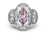 Silver Fancy Pink Marquise Cut Halo Milgrain Diamond Engagement Ring with Leaf Band and Four-Prong Setting_12