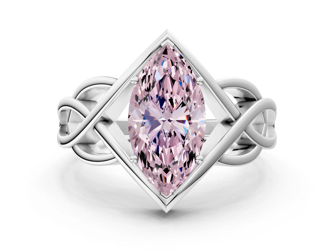 Silver Fancy Pink Marquise Cut Solitaire Intertwined Band Prong Setting Ring_6