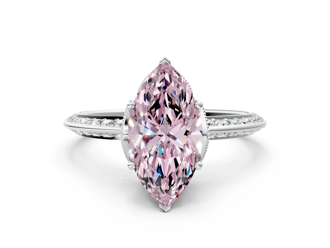 Silver Fancy Pink Marquise Cut Solitaire Split Shank Pave Diamond Engagement Ring with Four-Prong Setting_6
