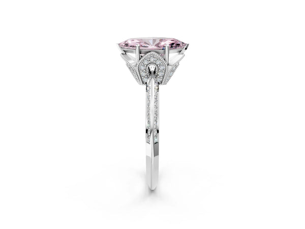 Sterling Silver Marquise Graduated Pave Engagement Ring Setting for Fancy Pink Center
