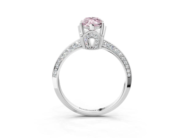 Sterling Silver Marquise Graduated Pave Engagement Ring Setting for Fancy Pink Center
