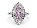 Silver Fancy Pink Marquise  Halo Diamond Engagement Ring with Twisted Band and Four-Prong Setting