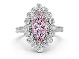 Silver Fancy Pink Marquise  Halo Milgrain Pave Diamond Ring with Four-Prong Setting