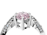 Silver Fancy Pink Marquise  Solitaire Diamond Engagement Ring with Pave Band and Four-Prong Setting 5
