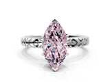 Silver Fancy Pink Marquise  Solitaire Diamond Engagement Ring with XO Engraved Band and Four-Prong Setting 1