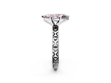 Silver Fancy Pink Marquise  Solitaire Diamond Engagement Ring with XO Engraved Band and Four-Prong Setting 3